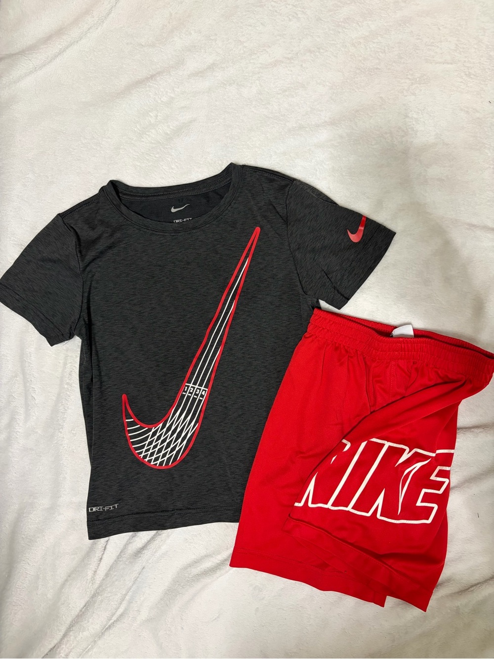 Nike Black Tee with Red Swoosh and Red Nike Shorts